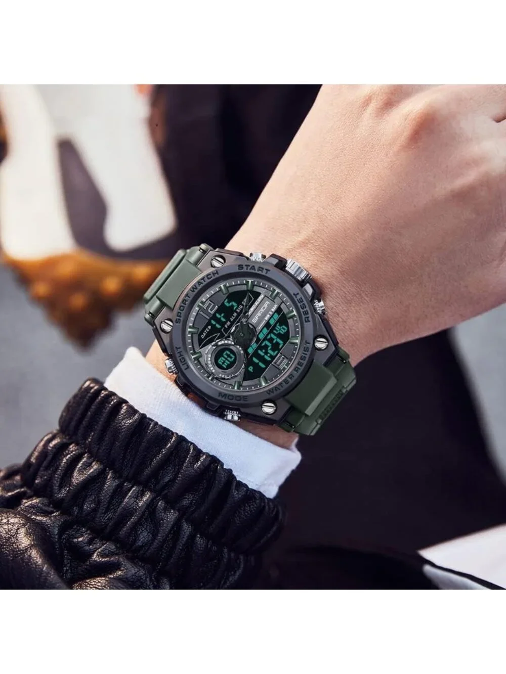 Men's Army Green Analog Quartz Sports Outdoor Waterproof Military Digital Watch